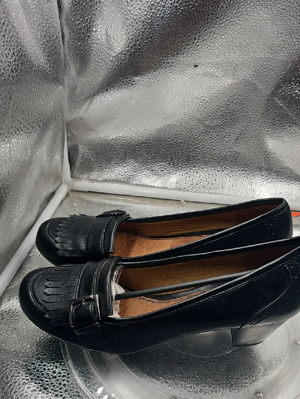 P Black Leather Womens Heeled Loafer Sz 8 Life Stride - Picture 2 of 5